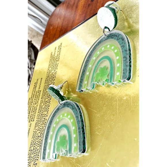St Patrick's Day Earrings Shamrock Rainbow Shaped Dangle Whimsical New P… - Picture 3 of 12